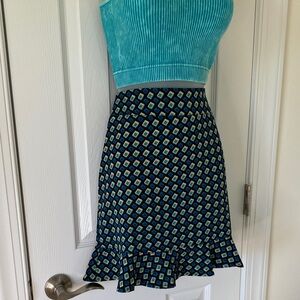 Band of the Free Colette Teal Diamond Mini Skirt with a ruffle hem. Small.